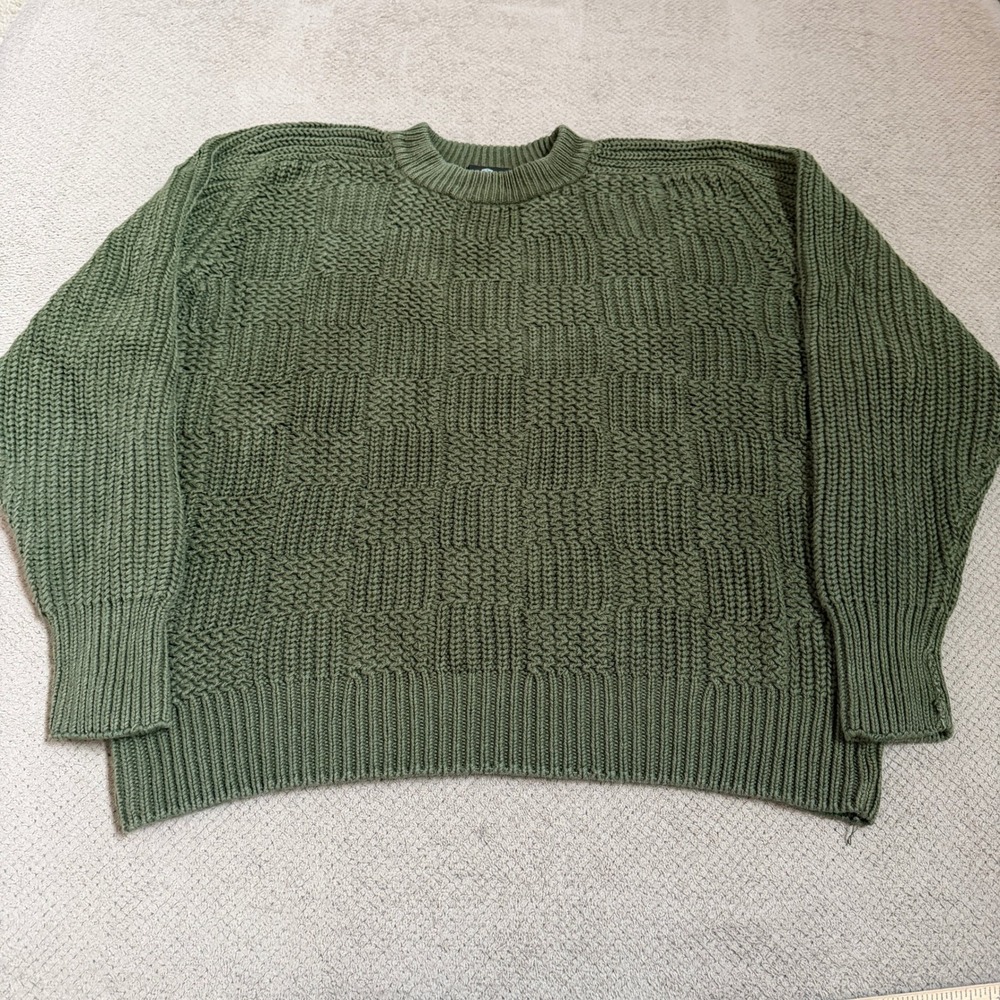 Vintage 1990s Structure Olive Green Checkerboard Knit Sweater Mens XL Boxy Fit